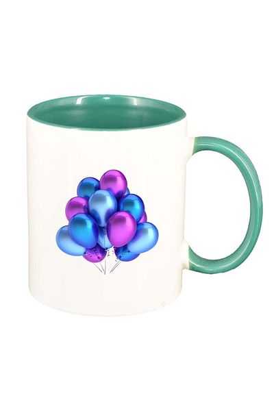 INOVATIX Personalized white mug, Balloon, green interior, D310, INOVATIX®. 330ml