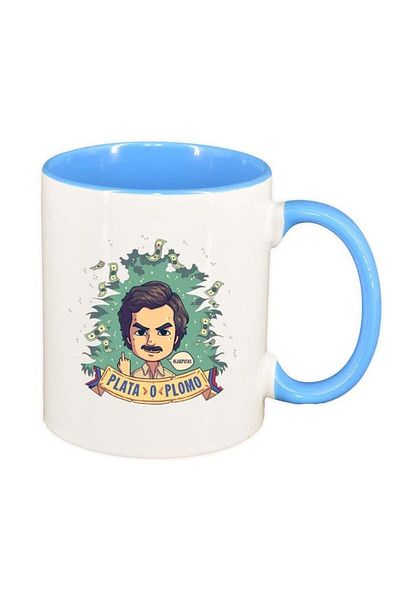 INOVATIX Cana alba personalizata, Narcos - Pablo Escobar, interior albastru, D1345, INOVATIX®. 330ml