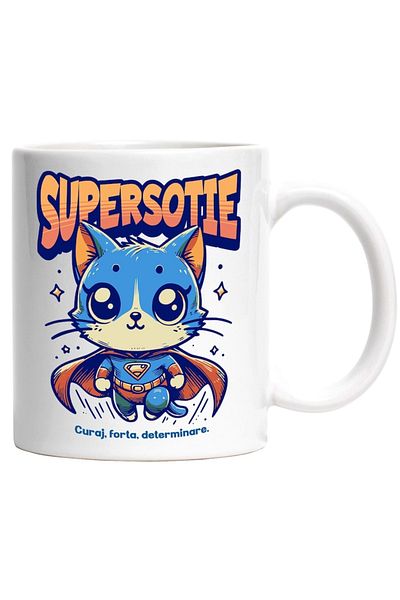 INOVATIX Personalized white mug, Super Wife, Superhero, Flying Cat, INOVATIX®. 330ml