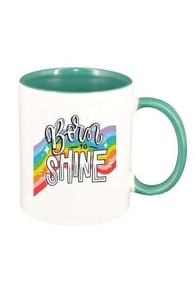 INOVATIX Personalized white mug, Born to Shine message, green interior, D1427, INOVATIX®. 330ml