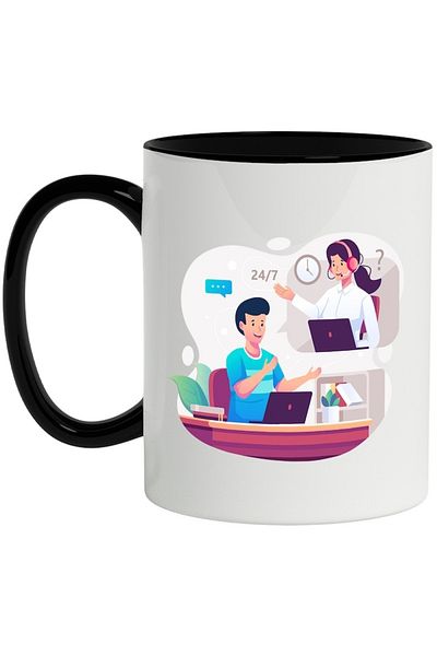 INOVATIX Personalized white mug, Technical Support, Call Center, Laptop, Headphones, with Black Handle, INOVATIX®. 330ml