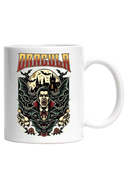 INOVATIX Personalized white mug, Horror Man With Fangs Vampire Dracula Castle Hallowen, INOVATIX®. 330ml