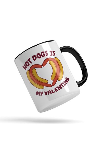 INOVATIX Personalized white mug, Hot Dogs is My Valentine, with Black Handle, INOVATIX®. 330ml