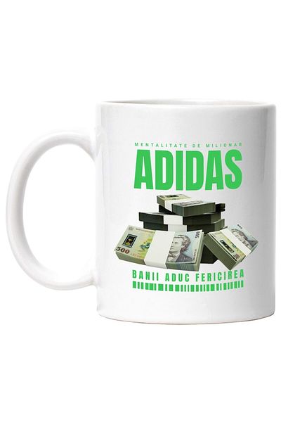 INOVATIX Personalized white mug, _Adidas_ - Money Brings Happiness, INOVATIX®. 330ml
