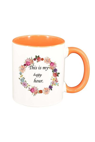 INOVATIX Personalized white mug, Flowers, It`s my hour, orange interior, D1051, INOVATIX®. 330ml