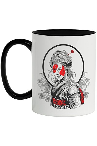 INOVATIX Cana alba personalizata, Fata, Japoneza, Kimono, Cerc, cu Maner Negr...