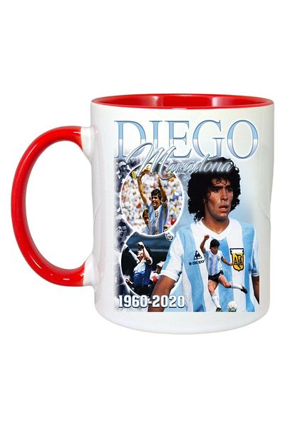 INOVATIX Personalized White Mug, Diego Maradona 1960-2020, Red Handle and Interior, ®. 330ml