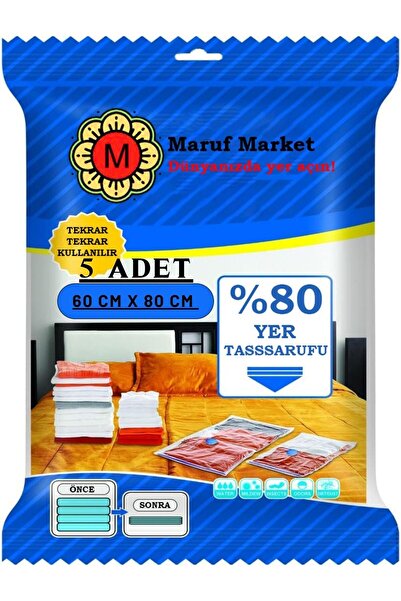 AboutThePerfect Yüksek Kaliteli Vakumlu Saklama Poşet Seti 5'li 60x80 cm, Yor...