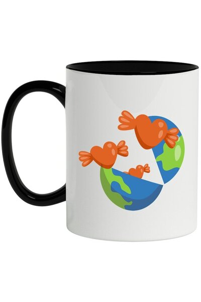 INOVATIX Cana alba personalizata, Planeta, Glob, Bomboane, Inima, cu Maner Ne...