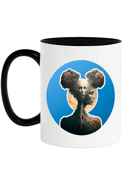 INOVATIX Personalized white mug, Tree, Portrait, Moon, Fantasy, Roots, with Black Handle, INOVATIX®. 330ml