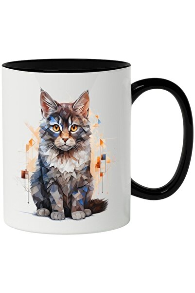 INOVATIX Εξατομικευμένη λευκή κούπα, μωσαϊκό, γεωμετρικό, τρίγωνο, ουρά, με μαύρη λαβή, INOVATIX®. 330ml