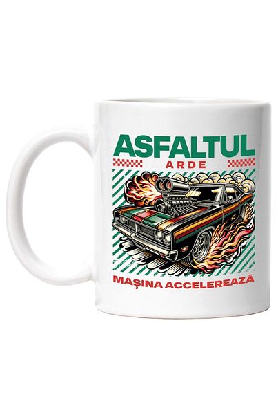 INOVATIX Personalized white mug, asphalt burns car accelerates fire race, INOVATIX®. 330ml