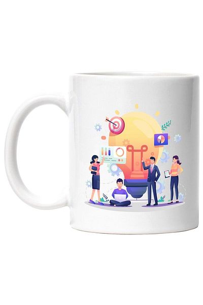 INOVATIX Cană albă personalizată, Business, Bec, Idei, Laptop, INOVATIX®. 330ml