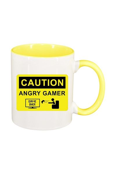 INOVATIX Personalized white mug, Gamer, Game Over, yellow interior, D1377, INOVATIX®. 330ml