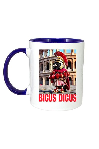 INOVATIX Cana Albă Personalizată, Bicus Dicus, Mâner Și Interior Albastru, ®. 330ml