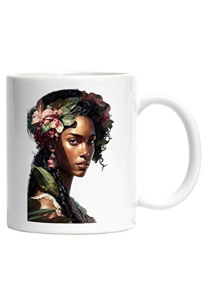 INOVATIX Cana alba personalizata, Portret, Femeie, Exotic, Frunce, Flori, Par...