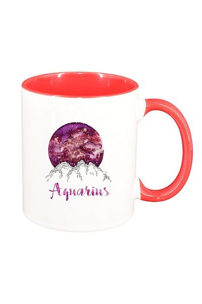 INOVATIX Personalized white mug, Zodiac, Aquarius, red interior, D1386, INOVATIX®. 330ml