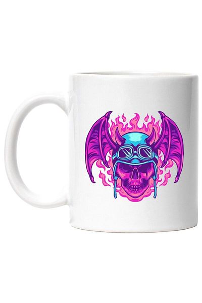 INOVATIX Personalized white mug, Skull, Wings, Demon, Helmet, Glasses, Flames, INOVATIX®. 330ml