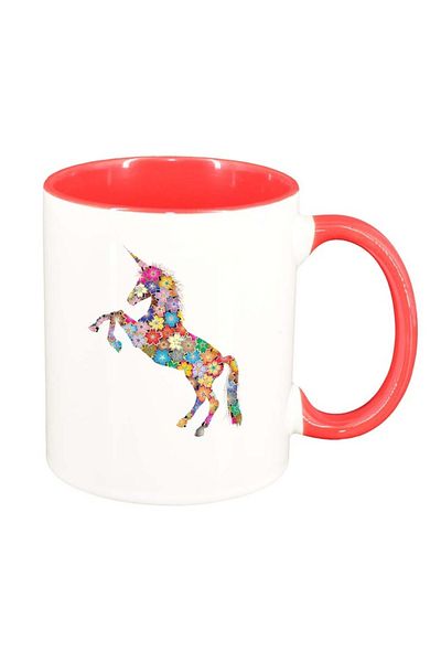 INOVATIX Personalized white mug, FLowery Unicorn, dark red interior, D1004, INOVATIX®. 330ml