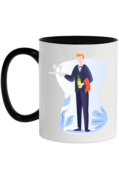 INOVATIX Personalized white mug, Glasses, Tray, Wine, Waiter, with Black Handle, INOVATIX®. 330ml