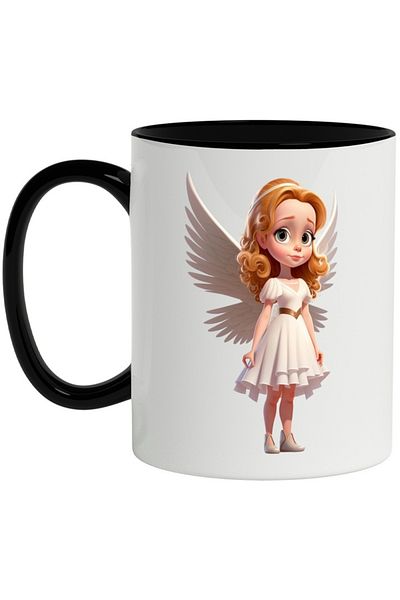 INOVATIX Personalized white mug, Little Girl, Angel, Dress, Wings, Religion, with Black Handle, INOVATIX®. 330ml