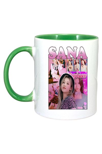INOVATIX Personalized White Mug, Band/Trophy Sana, Green Handle and Interior, ®. 330ml