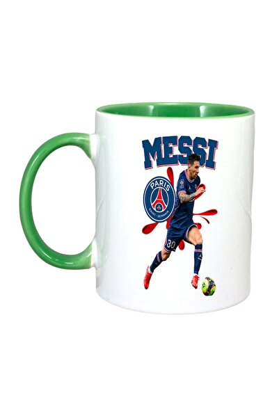 INOVATIX Cana alba personalizata, Messi Lionel PSH ball, Cri-Flo, Maner si interior Verde, INOVATIX®. 330ml