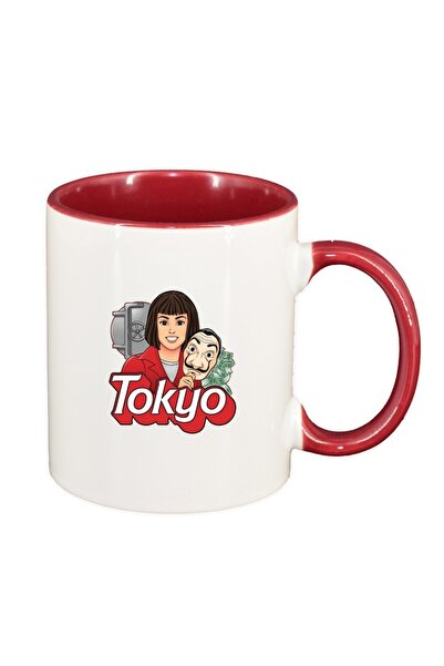 INOVATIX Εξατομικευμένη λευκή κούπα, La Casa De Papel, σκούρο κόκκινο εσωτερι...