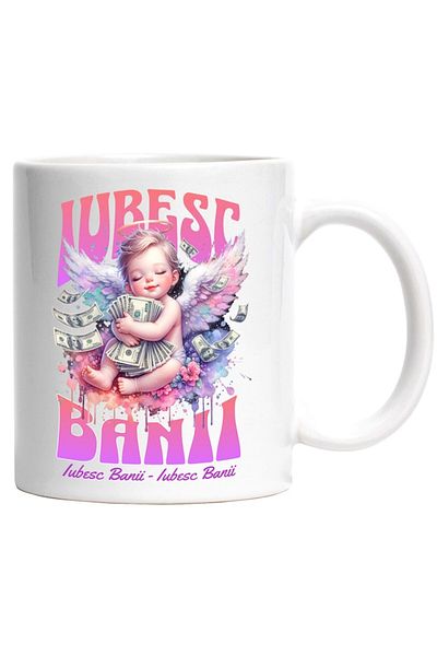 INOVATIX Personalized white mug, Baby Angel On Cloud With Money Banknotes I Love Money, INOVATIX®. 330ml