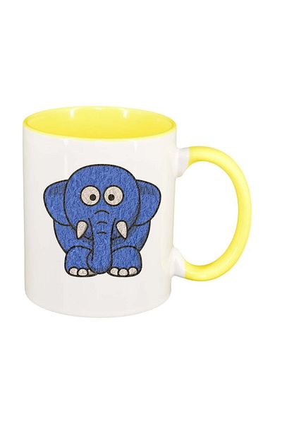 INOVATIX Personalized white mug, Drawn Elephant, yellow interior, D988, INOVATIX®. 330ml