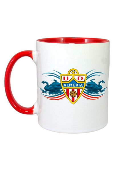 INOVATIX Personalized White Mug, Ud Almeria Spain, Red Handle and Interior, ®. 330ml