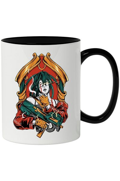 INOVATIX Personalized white mug, Portrait, Cigarette, Gun, Scar, with Black Handle, INOVATIX®. 330ml