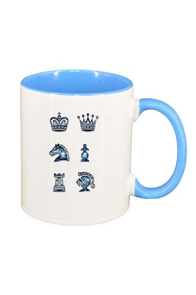 INOVATIX Personalized white mug, Chess figures, blue interior, D975, INOVATIX®. 330ml