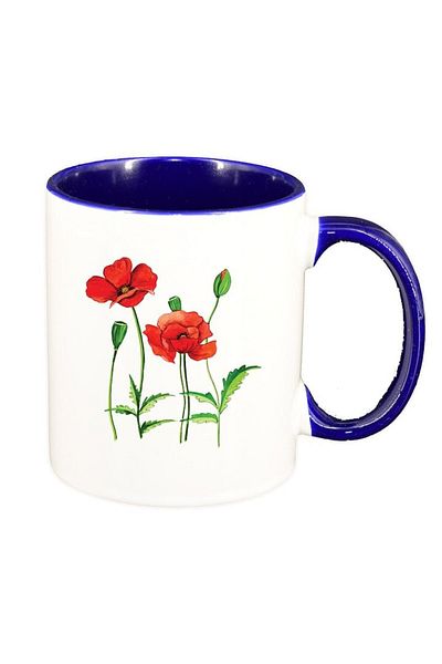 INOVATIX Personalized white mug, Poppy Flower, dark blue interior, D1371, INOVATIX®. 330ml