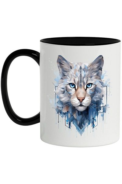 INOVATIX Personalized white mug, , Mosaic, Watercolor, Illustration, Animal, with Black Handle, INOVATIX®. 330ml