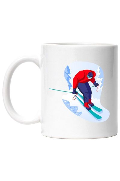 INOVATIX Personalized white mug, Ski, Poles, Glasses, Snow, Sport, INOVATIX®. 330ml