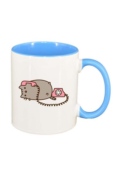 INOVATIX Personalized white mug, Emoji Cat, blue interior, D1018, INOVATIX®. 330ml