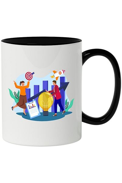 INOVATIX Personalized white mug, Target, Rocket, Performance, Business, with Black Handle, INOVATIX®. 330ml