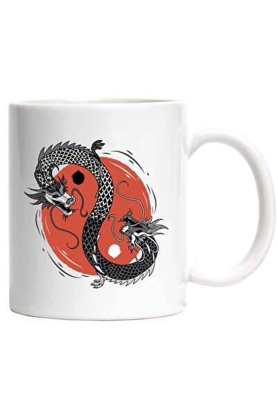 INOVATIX Cana alba personalizata, Ying Yang, Dragon, 2 Capete, Echilibru, Asi...