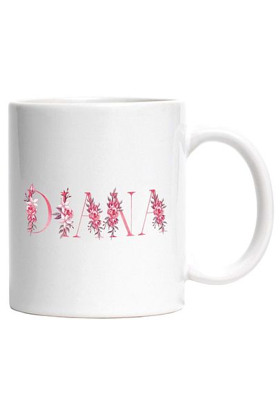 INOVATIX Personalized white mug, Name Diana, Floral, Colorful, Creative, Beautiful, Unique, INOVATIX®. 330ml
