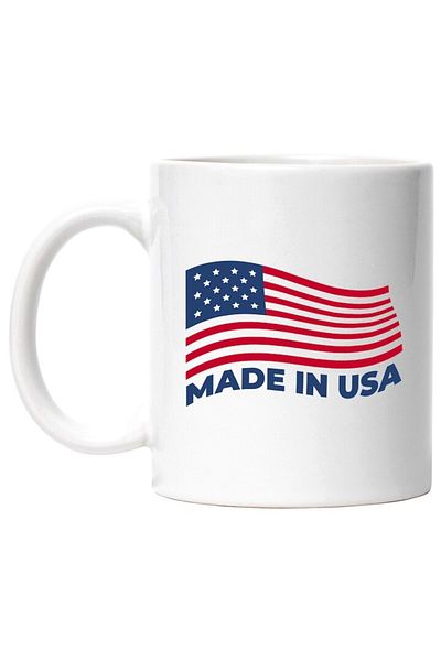 INOVATIX Personalized white mug, Message in English Made In USA, Flag, America, Manufactured, INOVATIX®. 330ml