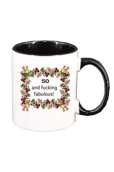 INOVATIX Personalized white mug, Flowers, I`m fabulous, black interior, D1060, INOVATIX®. 330ml