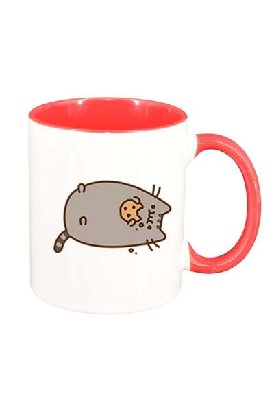 INOVATIX Personalized white mug, Emoji Cat, dark red interior, D1011, INOVATI...