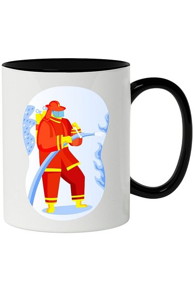 INOVATIX Personalized white mug, Firefighter, Hose, Costume, with Black Handle, INOVATIX®. 330ml