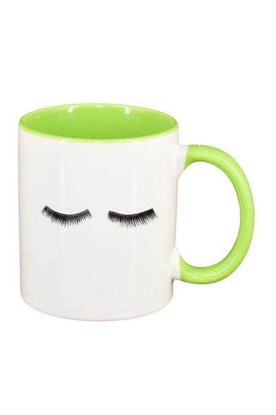 INOVATIX Personalized white mug, Eyelashes, light green interior, D1019, INOVATIX®. 330ml