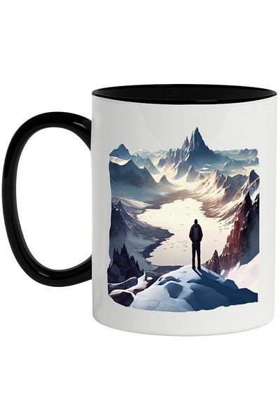 INOVATIX Personalized white mug, Landscape, Mountain, Lake, Snow, Winter, Hiking, with Black Handle, INOVATIX®. 330ml