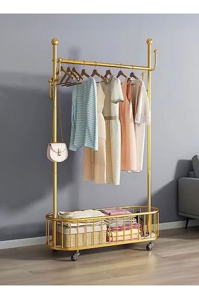 Cady One Metal Clothes Hanger Organizer and GOLD Clothes Rack with Wheels 100x32x170cm