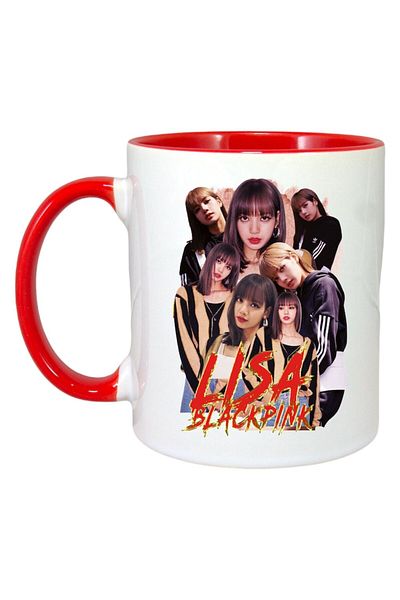 INOVATIX Personalized White Mug, Lisa 5 Band, Red Handle and Interior, ®. 330ml