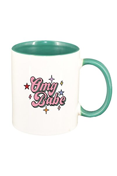 INOVATIX Персонализирана бяла чаша, надпис OMG Babe, зелена вътрешност, D1426...
