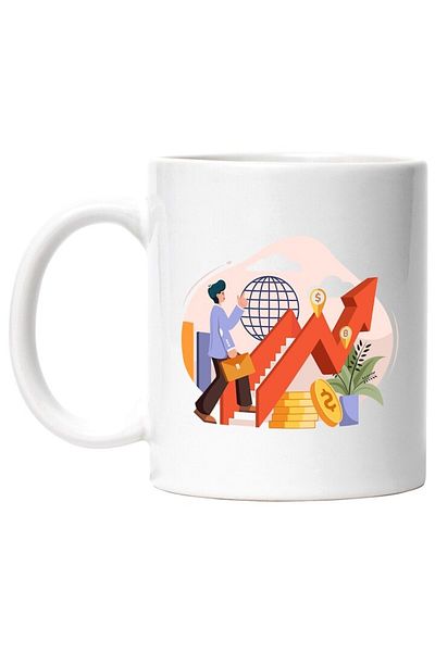 INOVATIX Personalized white mug, Stairs, Briefcase, Coins, Clouds, INOVATIX®. 330ml